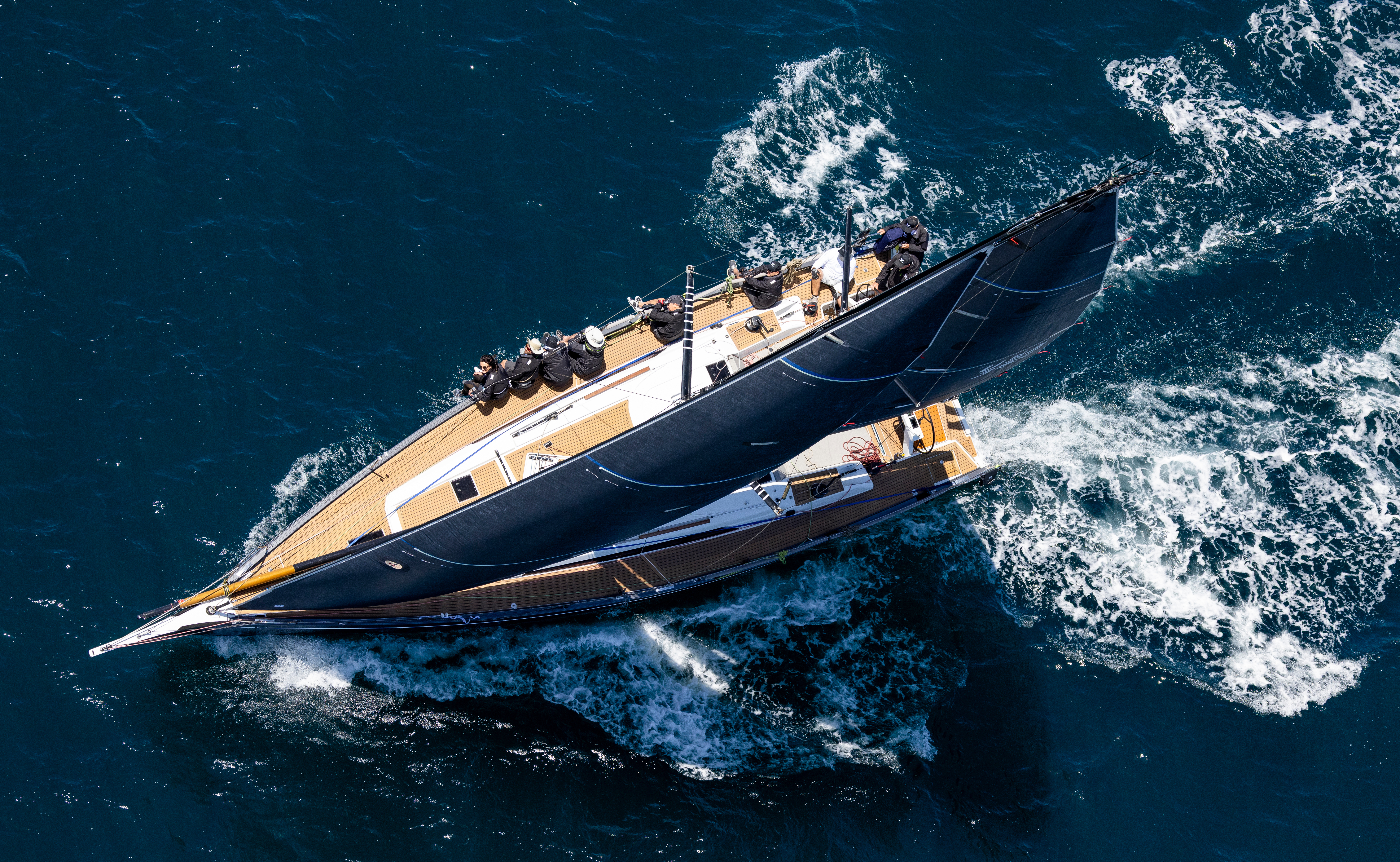 Blackwing, a Grand Soleil 44 yacht, under full sail on the open Pacific
