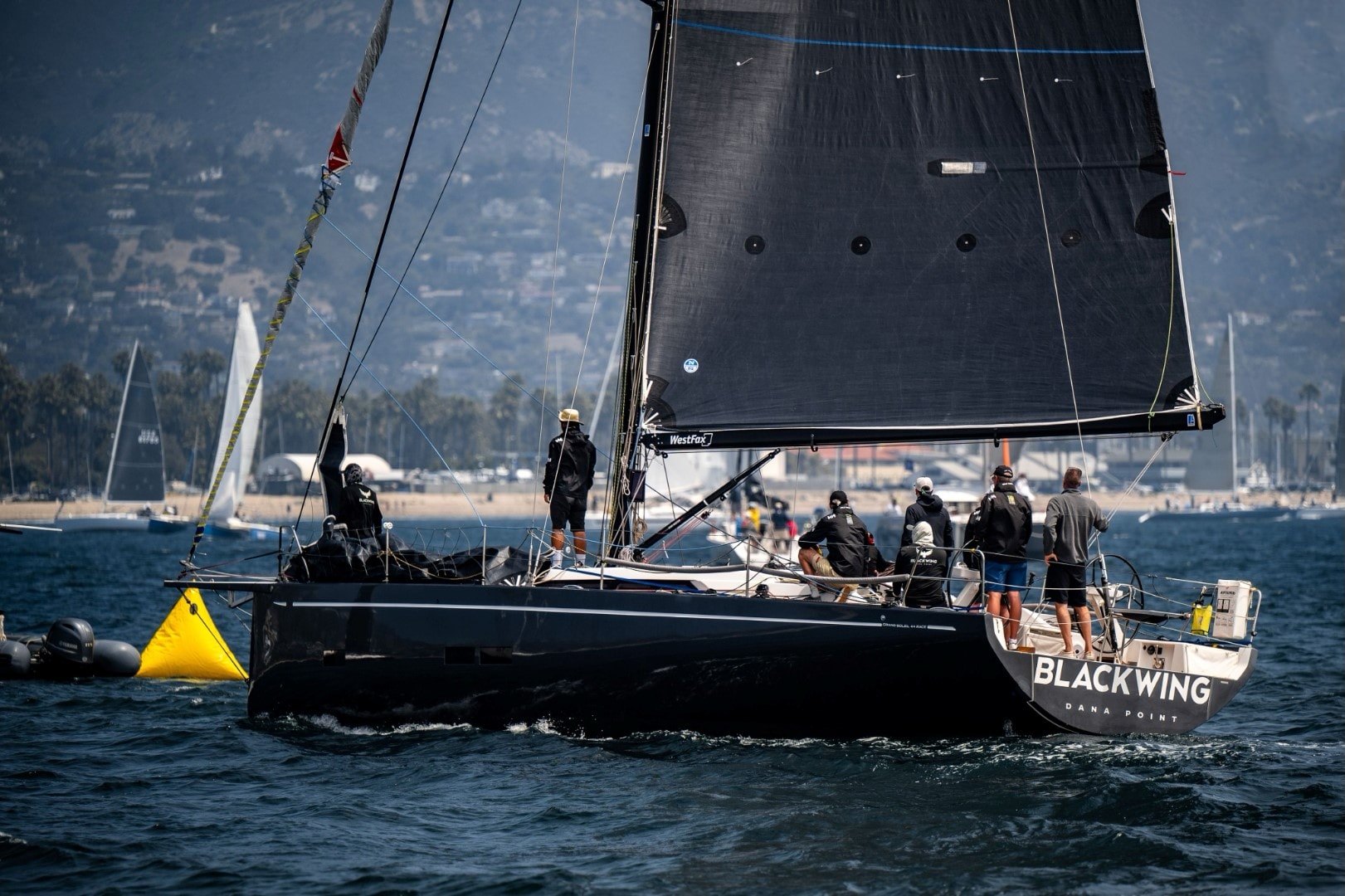 Blackwing's transom reading BLACKWING — Dana Point